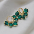 Korean style green heart glass ear clip earrings with dancing pendant design