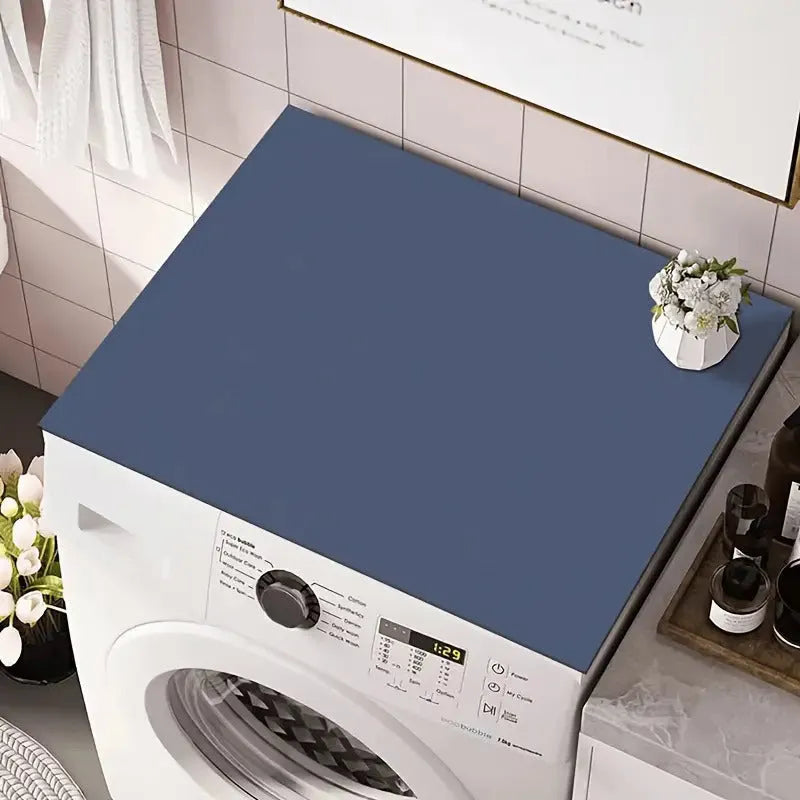 Dustproof absorbent washing machine mat with abstract print in front of a washing machine