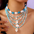 Women's 5-piece starfish shell bead necklace set with adjustable perimeter