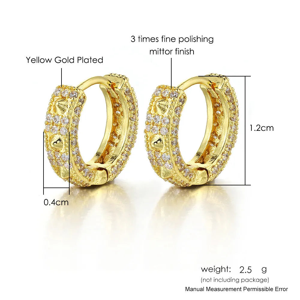 Geometric hip hop ear clip earrings with full diamond design and circular decorative elements