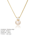 St Delan stainless steel necklace for women with imitation pearl and zircon pendant on a box chain.