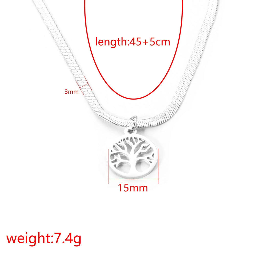 Stainless steel necklace with a U-shaped titanium steel tree pendant on a snake bones chain.