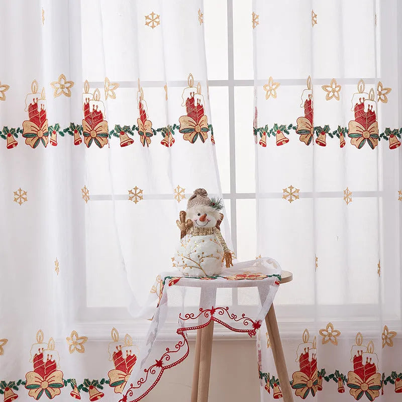 Christmas snowflake embroidery curtain with American style design in polyester material