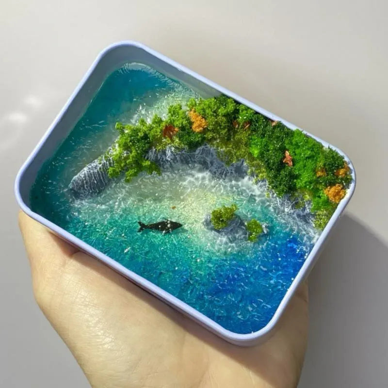 Handmade DIY marine landscape bamboo ornament with peninsula iron box design for aquarium decoration