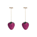 Geometric zinc alloy strawberry earrings for women with spot drill texture in red, pink, purple, champagne, pink & white, and white powder.