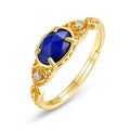 Japanese style lapis lazuli ring with forest night sky design on silver alloy band