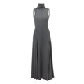 Grey cotton backless half turtleneck dress with high waist and sleeveless design