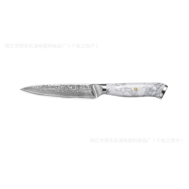Damascus pattern chef's knife with VG10 steel blade and modern handle for kitchen use
