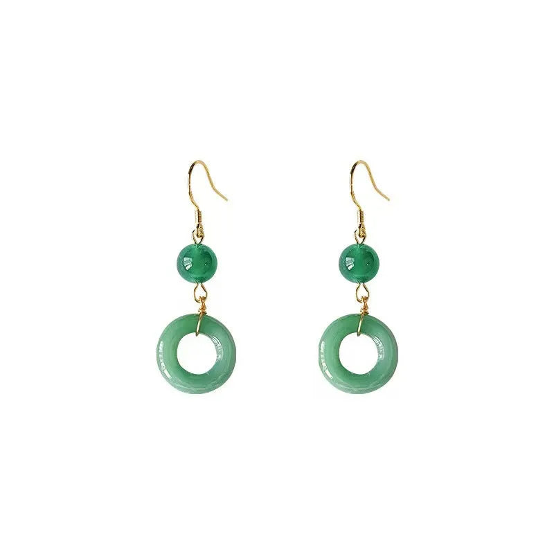Green zinc alloy peace buckle earrings with geometric shape and ring elements for Chinese fashion