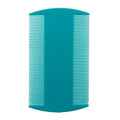 Double-edged plastic fine tooth flea and lice comb in assorted colours on a white background.