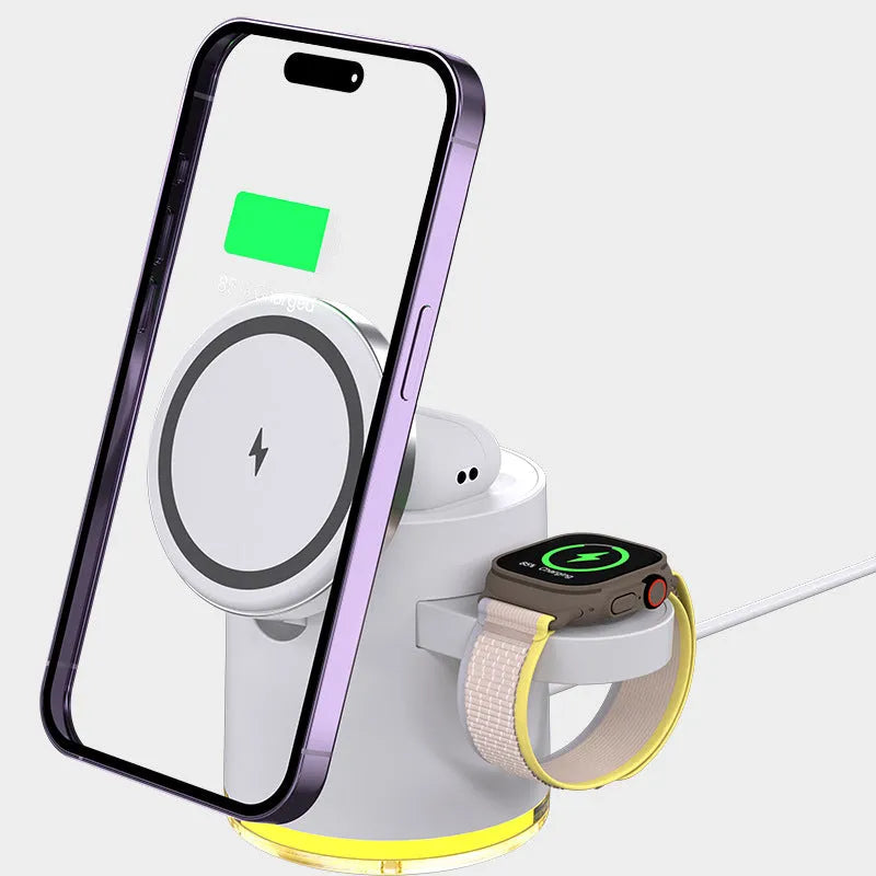 C16 portable magnetic three-in-one wireless folding charger in ivory white and black colour options