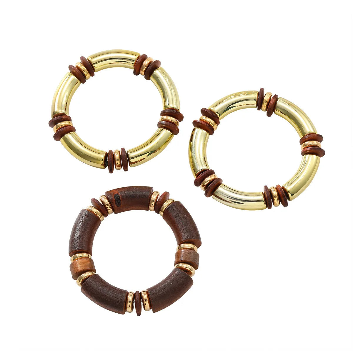 Women's multi-layer wooden necklace and bracelet set with alloy construction