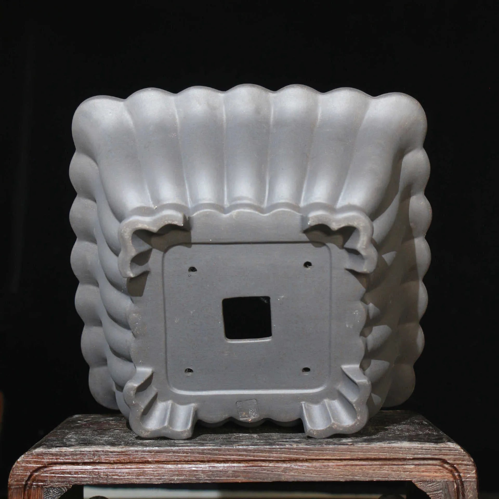 Purple sand ceramic square bonsai pot with 37x15cm inner dimensions on desktop