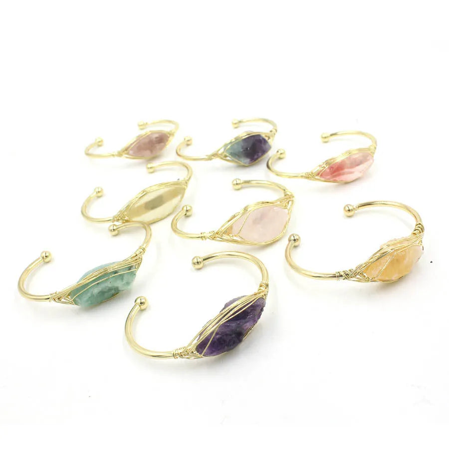 Unisex ethnic-style bracelet with raw 8mm amethyst and multicoloured crystal gemstone beads.