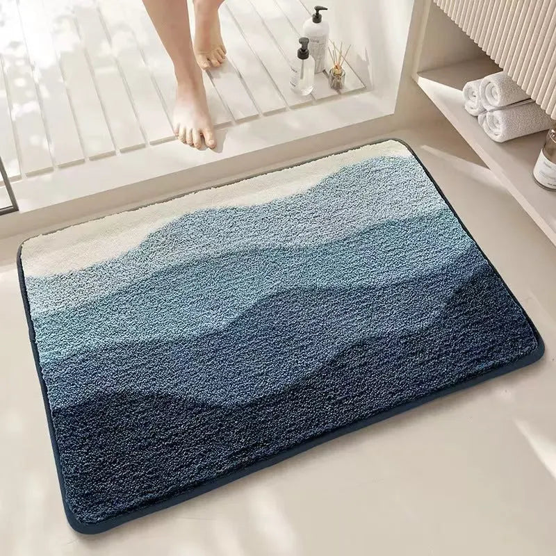 Rainbow pattern cashmere carpet floor mat with plastic bottom in sky sea colour, square shape available in two sizes
