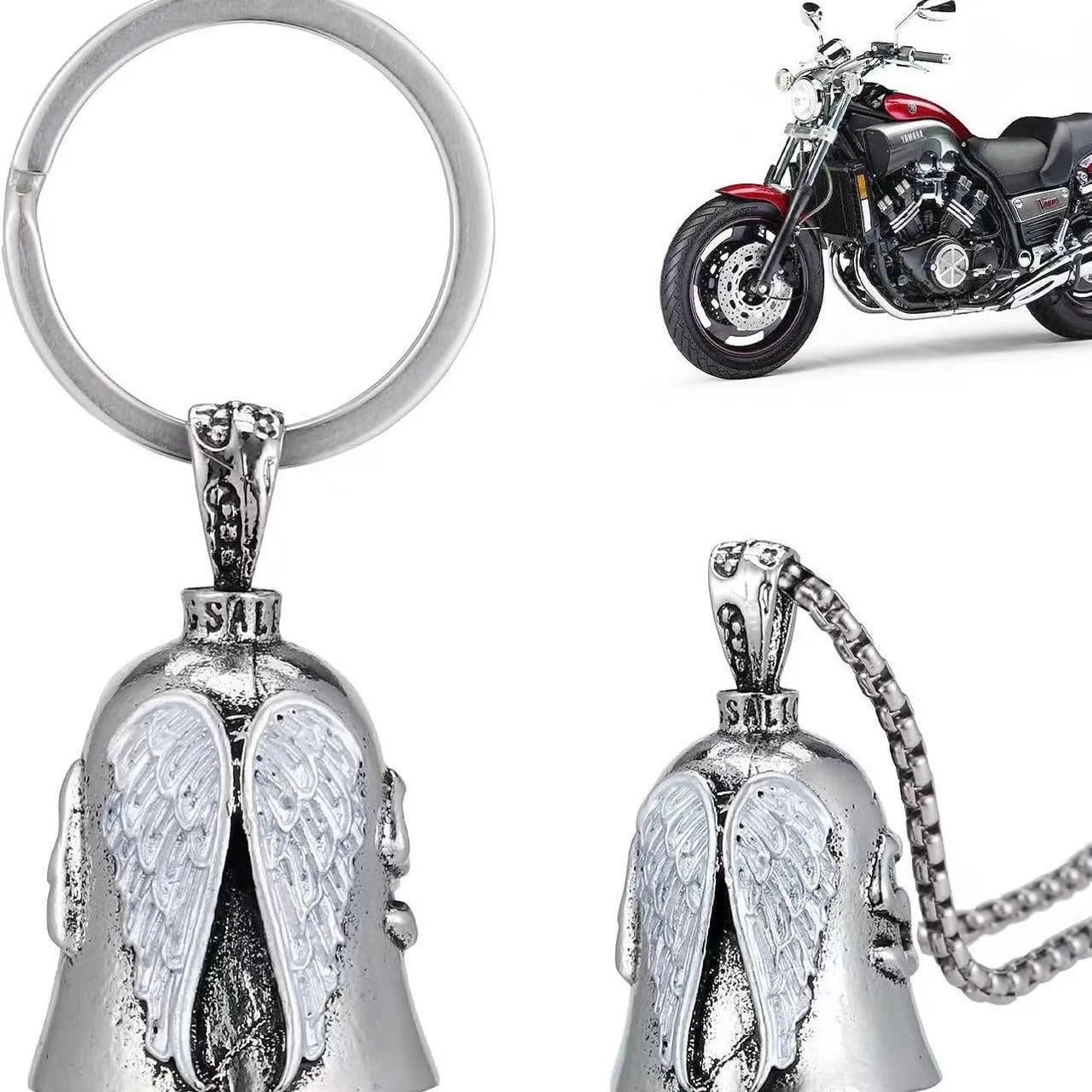 White angel feather necklace and keychain set with vintage design on electroplated alloy