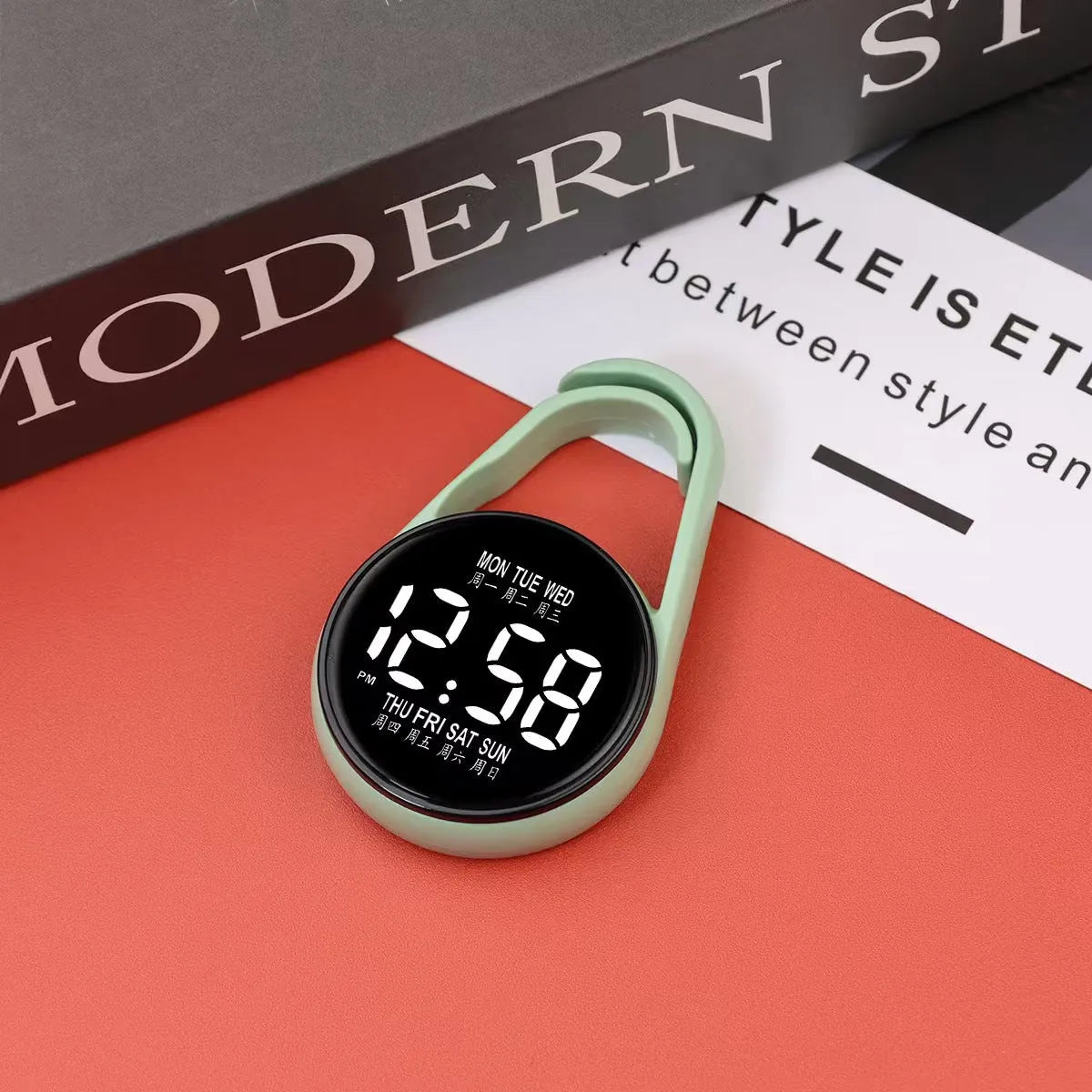 Fashion LED electronic watch showing luminous digital time display on a plastic strap, available in multiple colours.