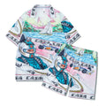 Plaid patterned beach shirt and trousers outfit set for men and women in polyester fabric