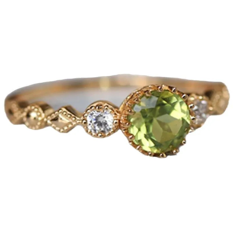 Japanese style geometric copper ring with quadrilateral imitation peridot design
