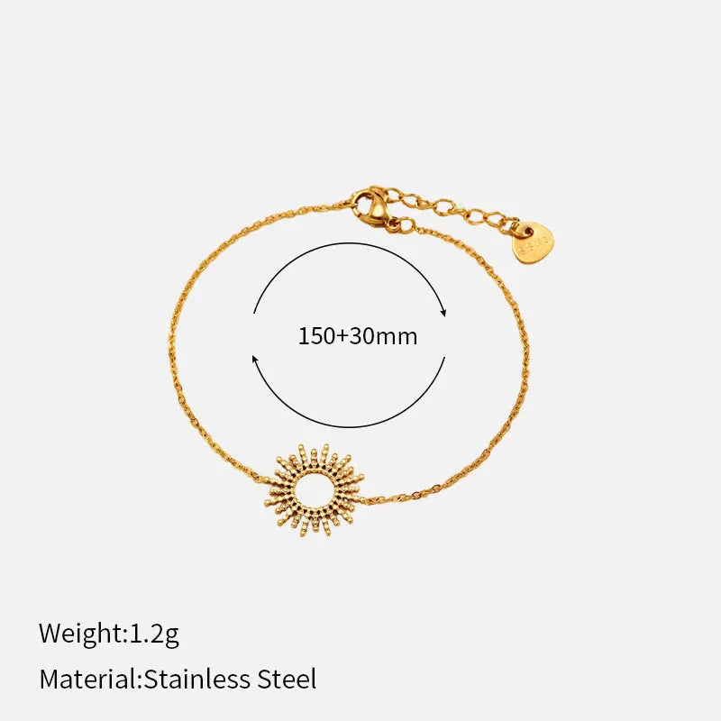 Women's sunflower motif geometric chain necklace and bracelet set with gold plating