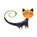 Personalised painted kitten brooch with tail-up cat design in alloy metal, white or orange colour option