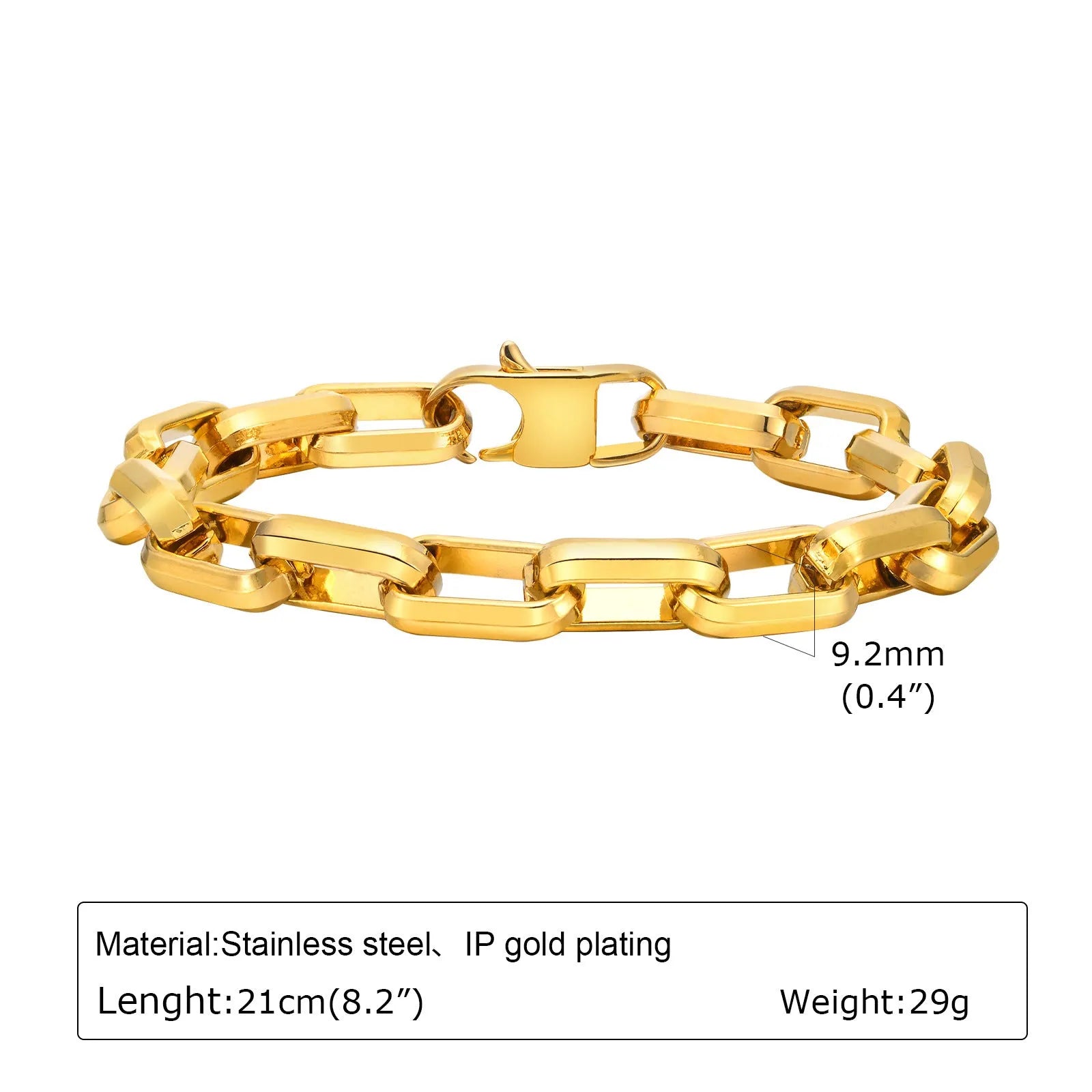 Men's square chain stainless steel bracelet in four colour finishes