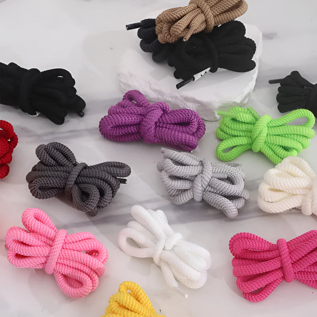 Round oval shoelaces in multiple colours showing 1.0cm width and length options up to 160cm