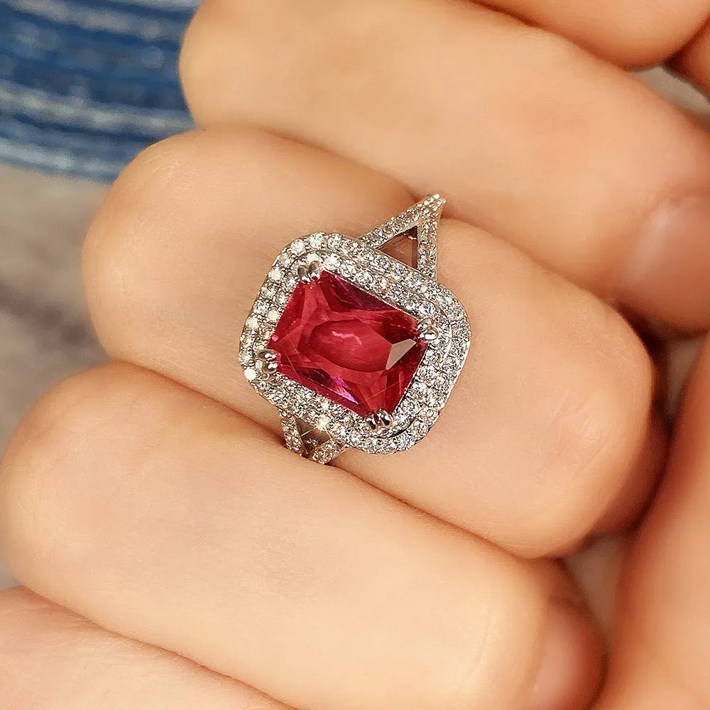 Copper square princess ring with geometric design in F827 red colour for women