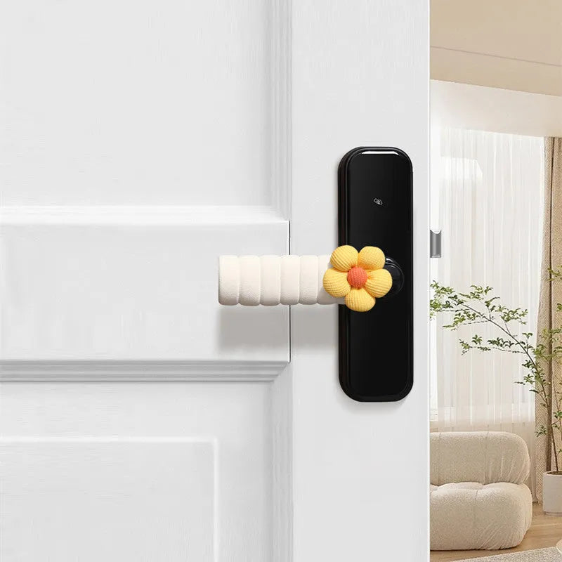 Round floral door handle protective cover in various colours showing PEVA construction