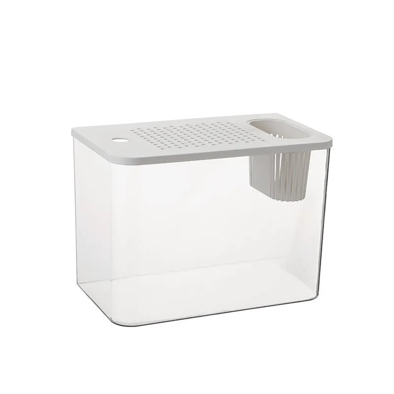 Medium black plastic betta fish tank with cover measuring 32cm length