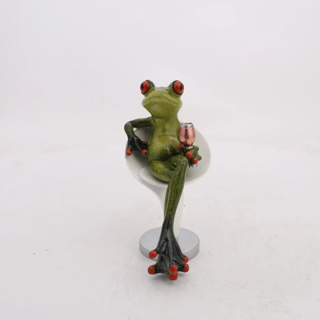 Pastoral style synthetic resin frog sculpture decoration for home interiors.