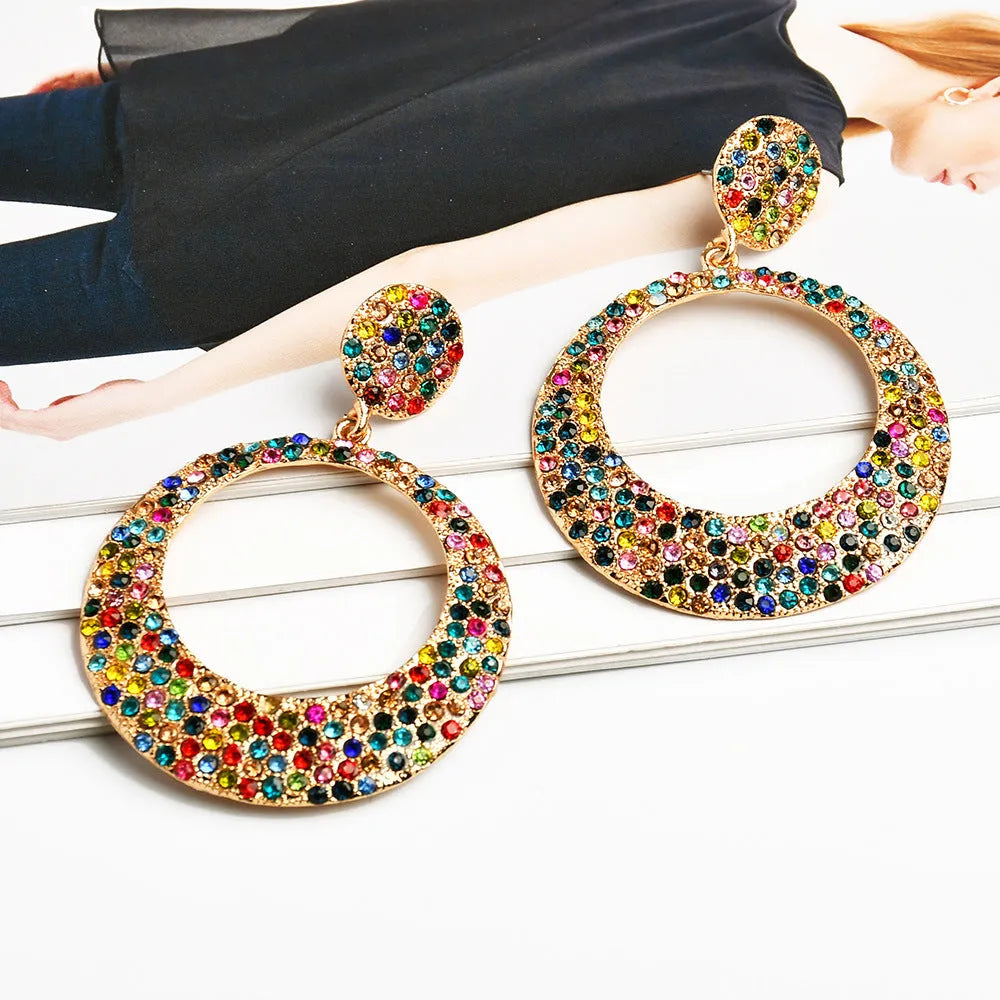 Colourful cartoon style large round pendant earrings with metal alloy construction