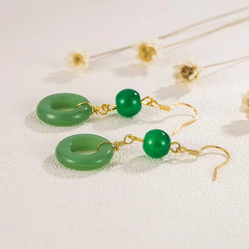 Green zinc alloy peace buckle earrings with geometric shape and ring elements for Chinese fashion