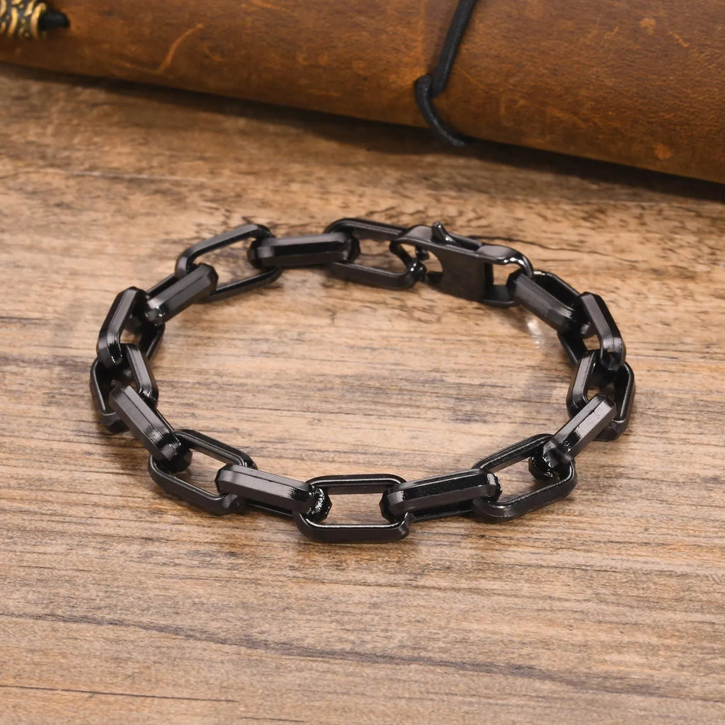 Men's square chain stainless steel bracelet in four colour finishes