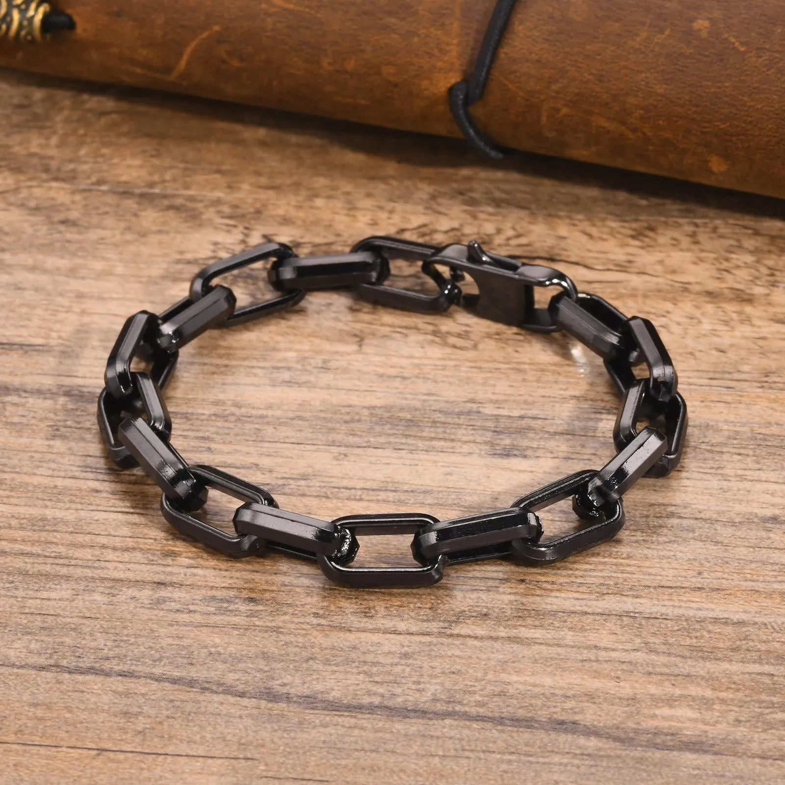 Men's square chain stainless steel bracelet in four colour finishes