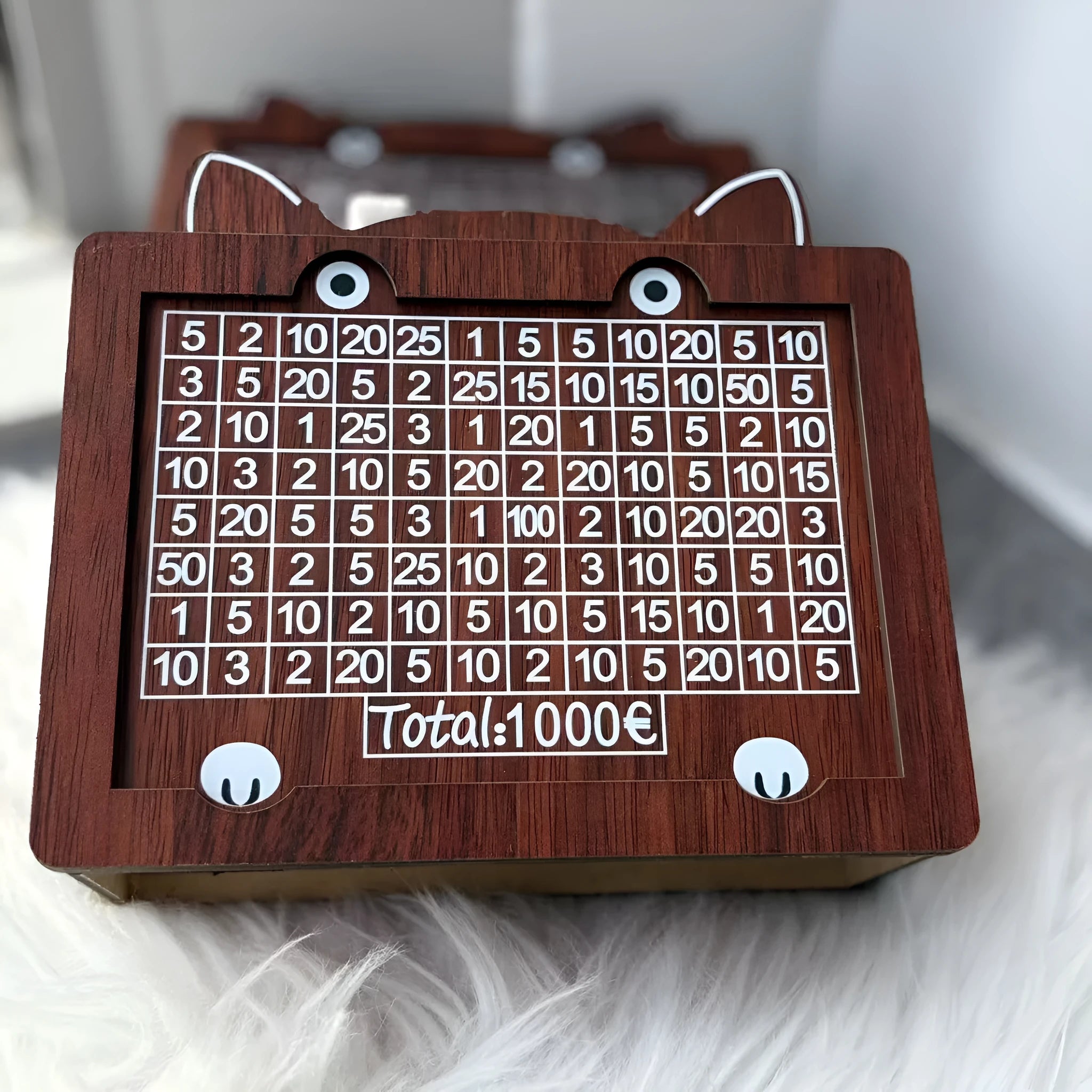Wooden digital coin bank with retro design and modern simplicity style.