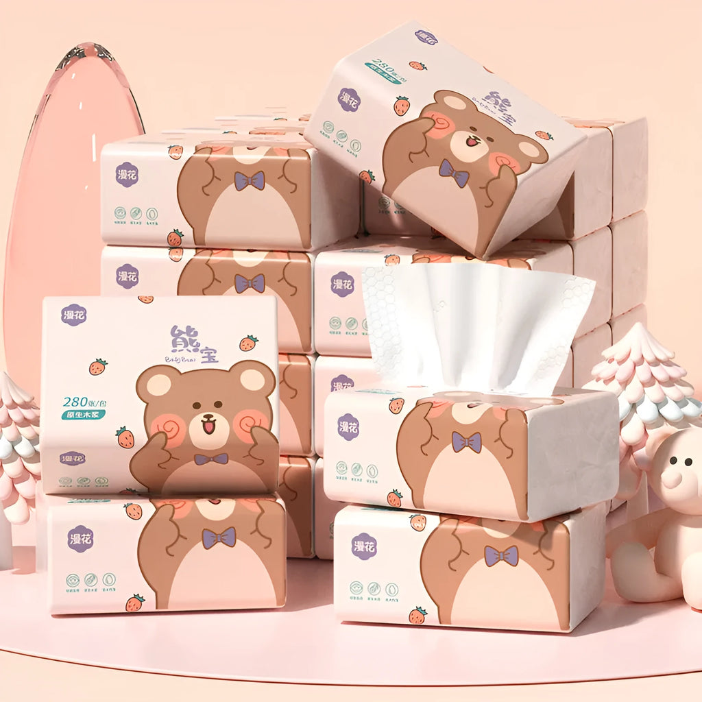 Paper extraction napkin full box with 30 packs of 5-layer natural wood pulp tissues 140mm x 170mm