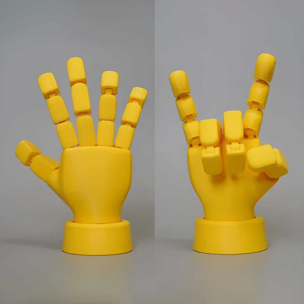 Yellow PLA hand prop ornament with movable joints for decorative display