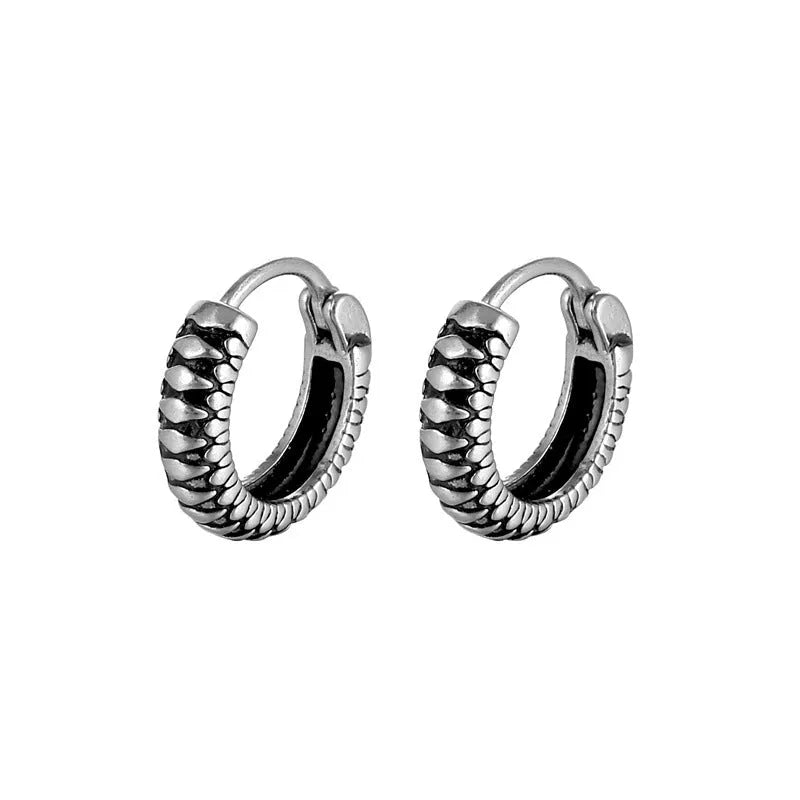 Silver geometric retro twist stripe drop earrings with round elements and sports style design