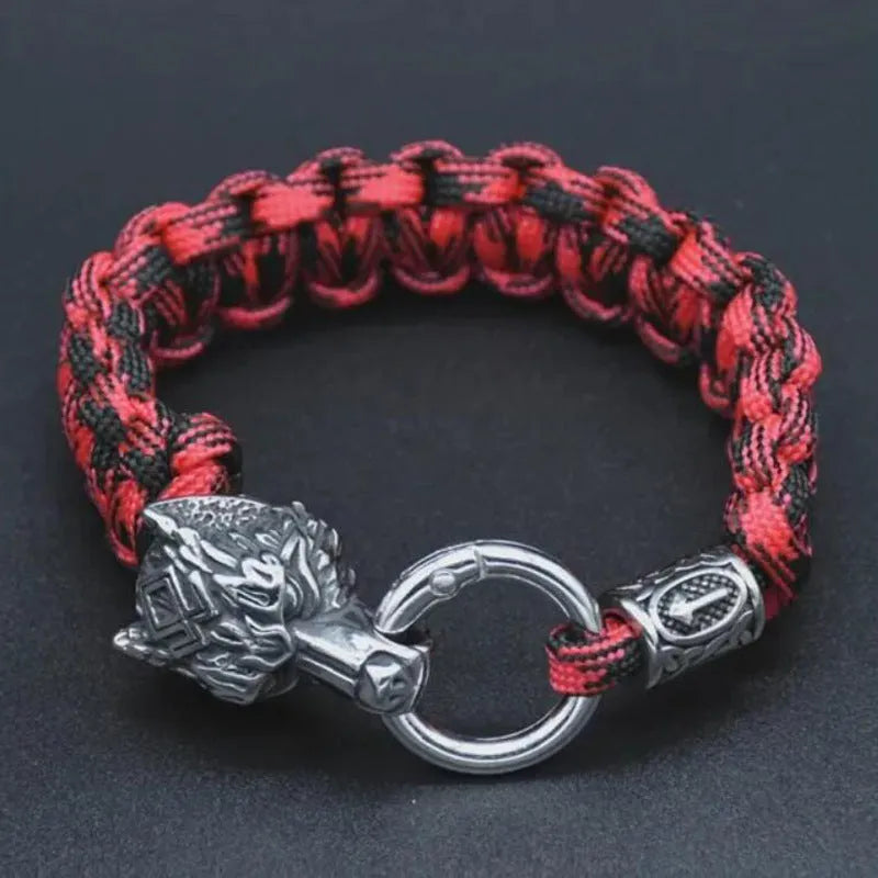 Handmade stainless steel wolf head bracelet with camouflage colour finish