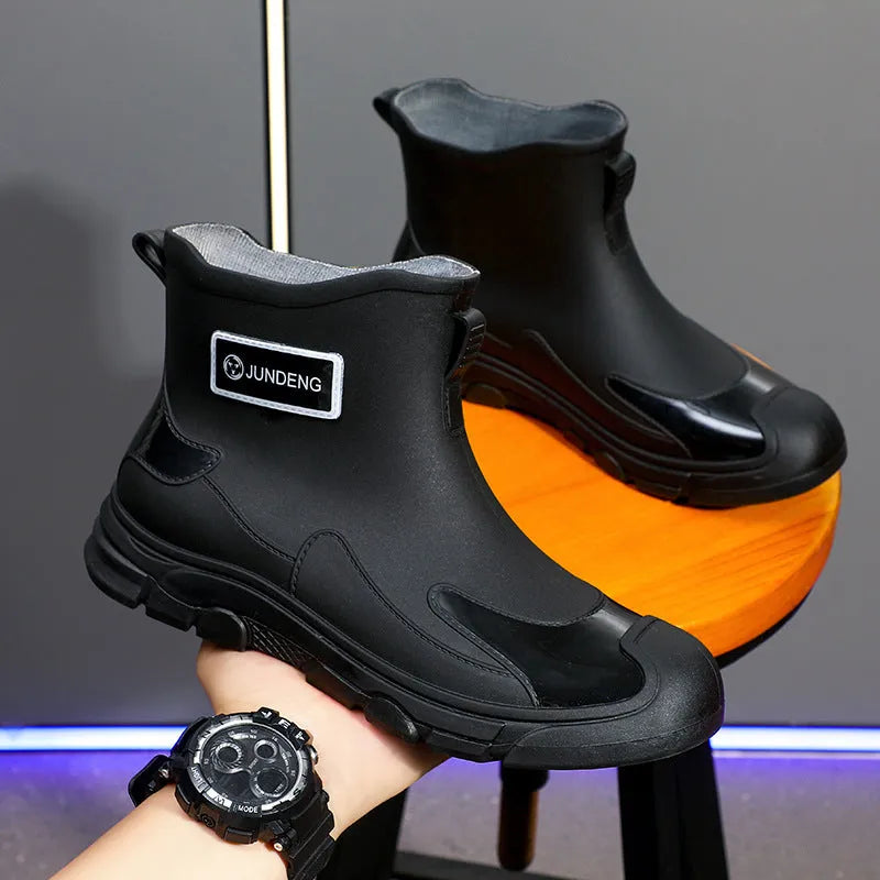PVC waterproof wading boots with short tube design and flat heel