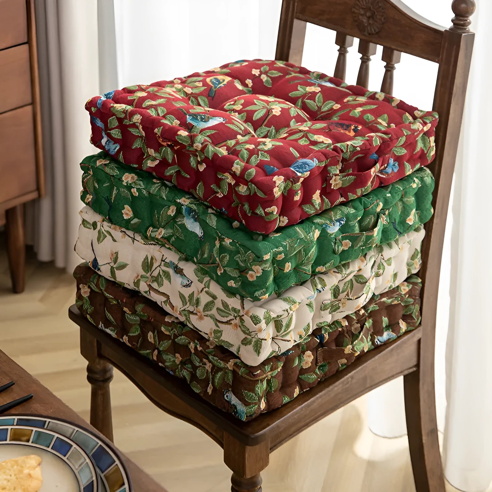American dining chair back cushion with floral pattern, 40cm square with thick PP cotton filling