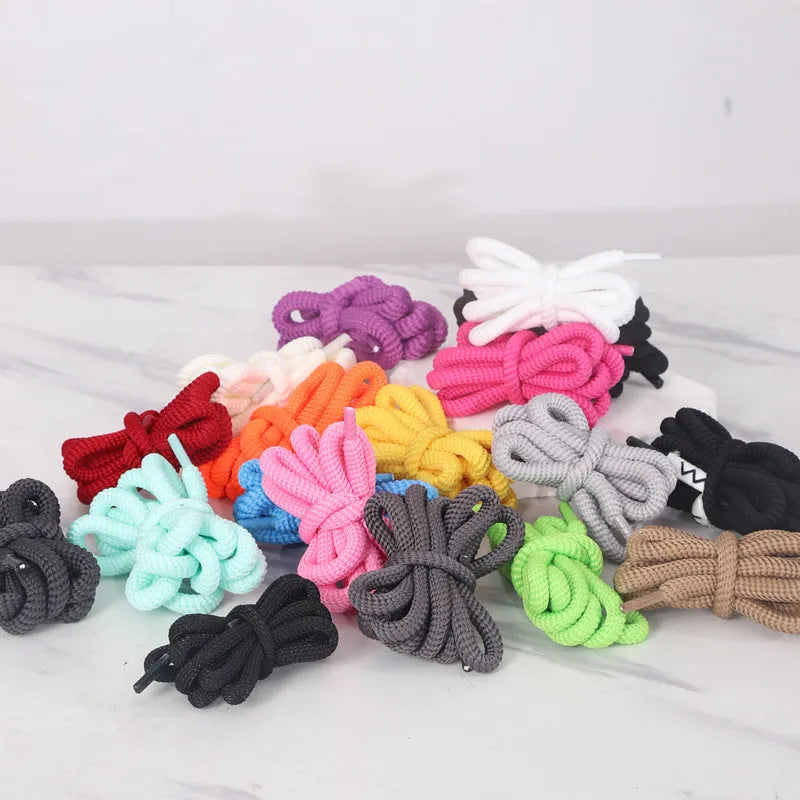 Round oval shoelaces in multiple colours showing 1.0cm width and length options up to 160cm