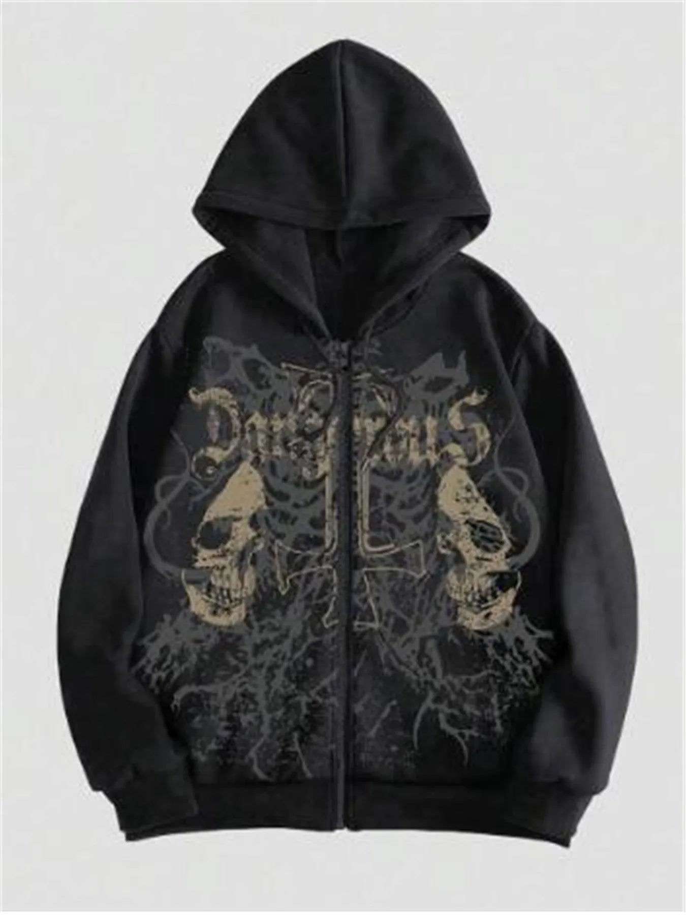 Men's black skull print hooded sweatshirt with long sleeves and cotton blend fabric