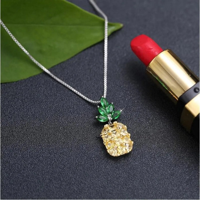 Korean fashion geometric pineapple necklace with silver plating and electroplated finish