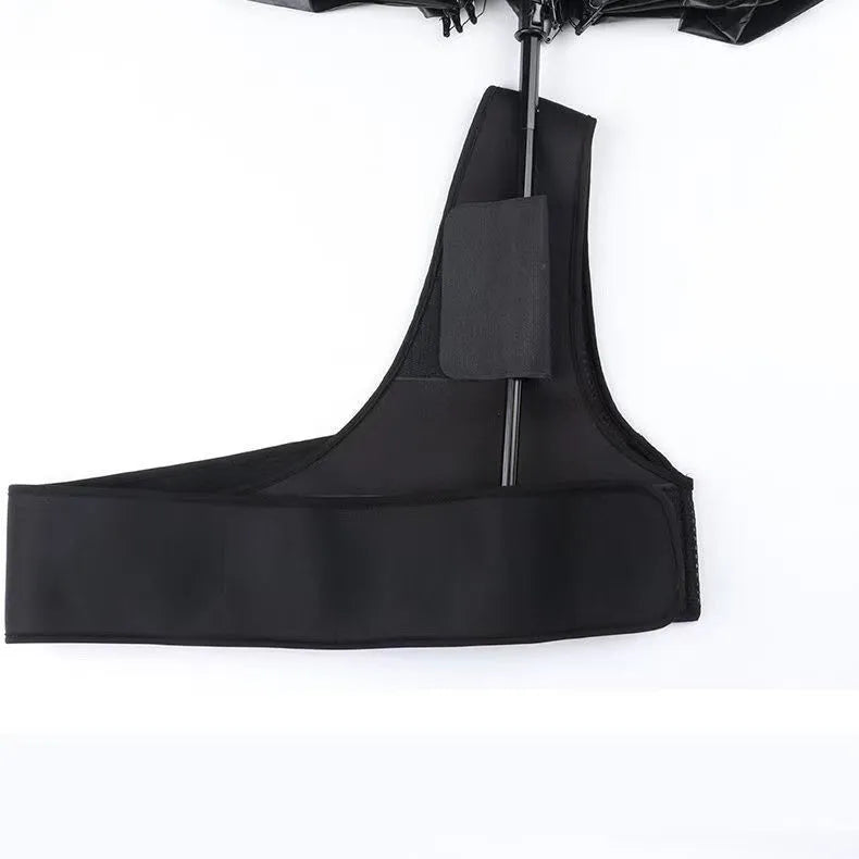 Portable umbrella holder with shoulder strap in diving cloth fabric showing black and grey colour options