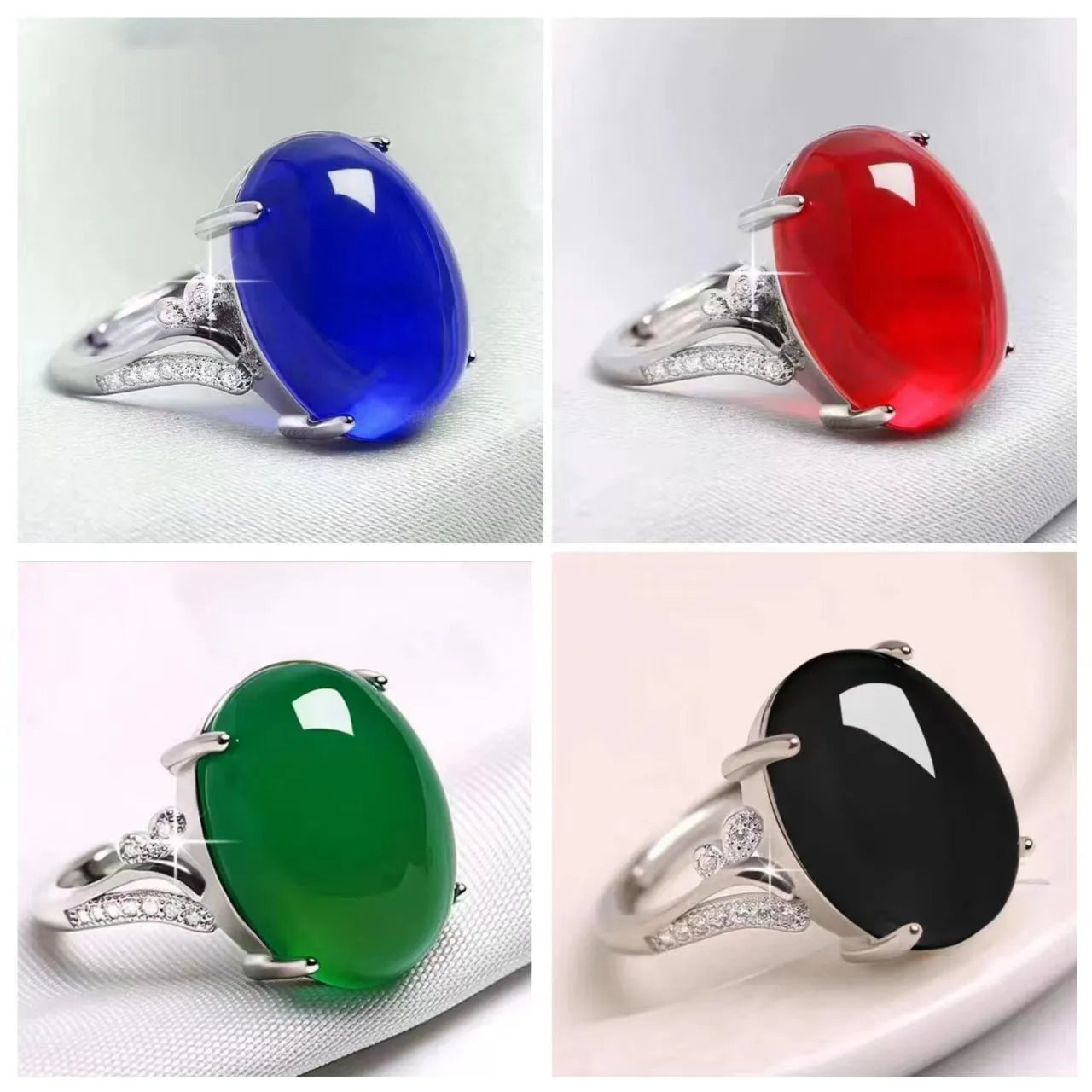 Alloy geometric sapphire ring with adjustable opening in five colour options