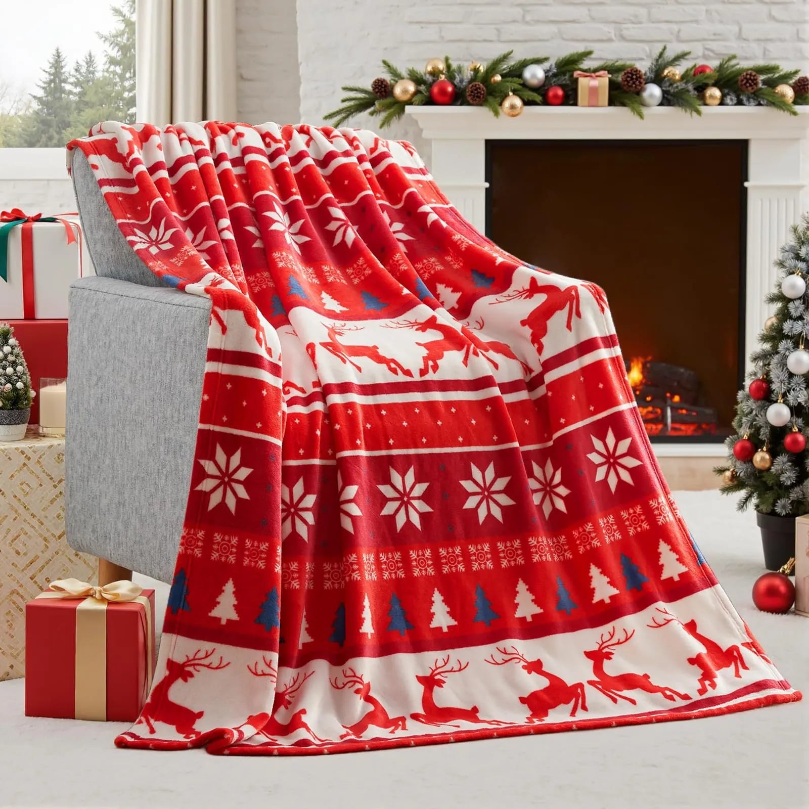 Soft flannel Christmas blanket in polyester fibre available in multiple sizes and colours