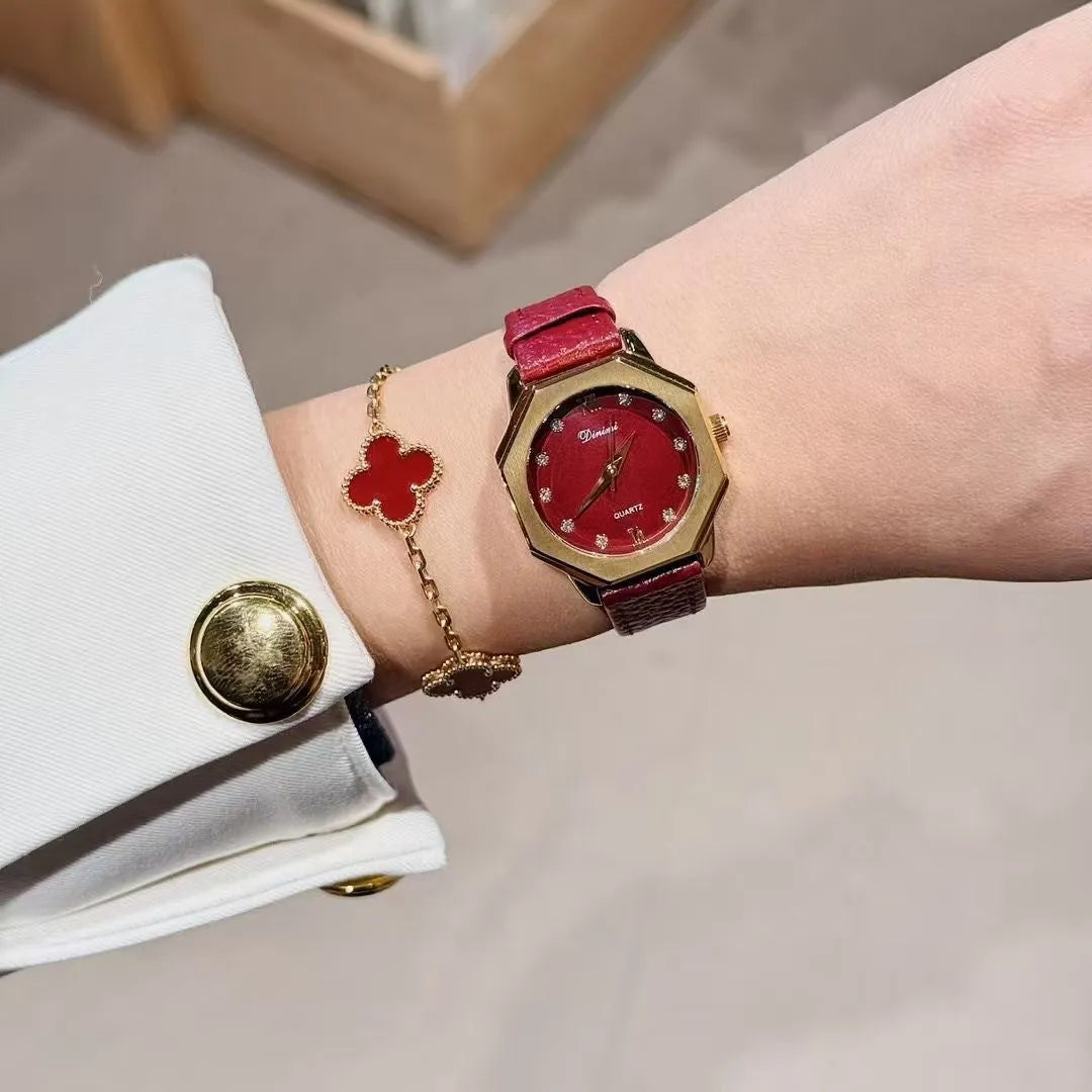 Alloy Chinese-style red women's watch with multiple design patterns and 8mm thickness