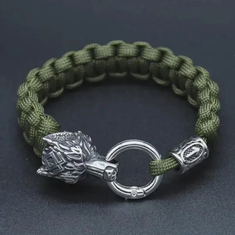 Handmade stainless steel wolf head bracelet with camouflage colour finish